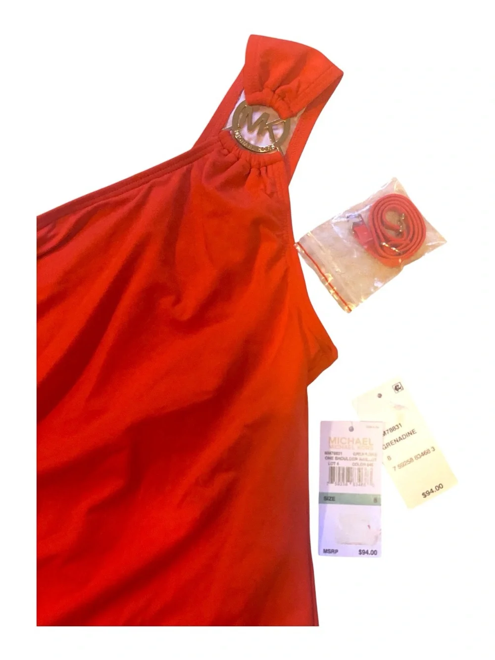 Michael Kors One-Shoulder Orange Swimsuit with Logo Accent